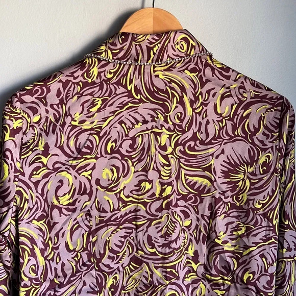 Cinq A Sept Purple Blanche Rhinestone Printed Button Front Top - Picture 10 of 15